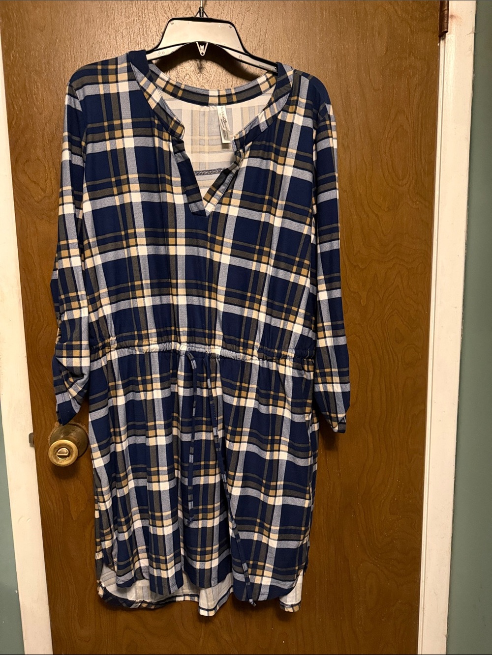 Bobbie Brooks Navy, Cream & Tan Plaid Casual Dress 1X